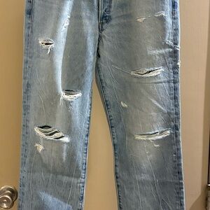 Women's Distressed Light Blue Straight Leg Jeans